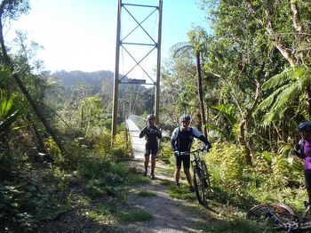 The recently completed 148.5m swingbridge across the Heaphy River near Lewis Hut